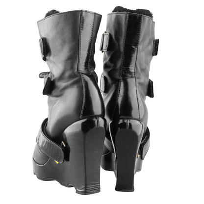 Louis Vuitton FW 2006 Ready-to-Wear Black Leather Wedge Boots