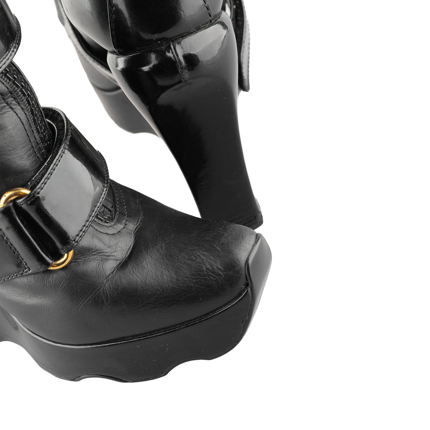 Louis Vuitton FW 2006 Ready-to-Wear Black Leather Wedge Boots