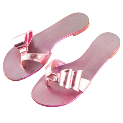 Giuseppe Zanotti Rose Gold Metallic Bow Leather Flat Sandals