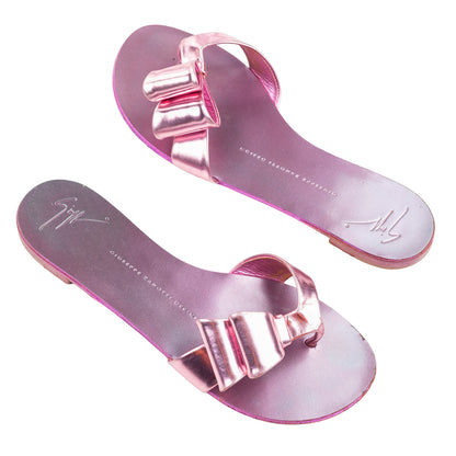 Giuseppe Zanotti Rose Gold Metallic Bow Leather Flat Sandals