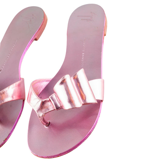 Giuseppe Zanotti Rose Gold Metallic Bow Leather Flat Sandals