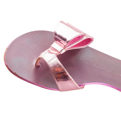 Giuseppe Zanotti Rose Gold Metallic Bow Leather Flat Sandals