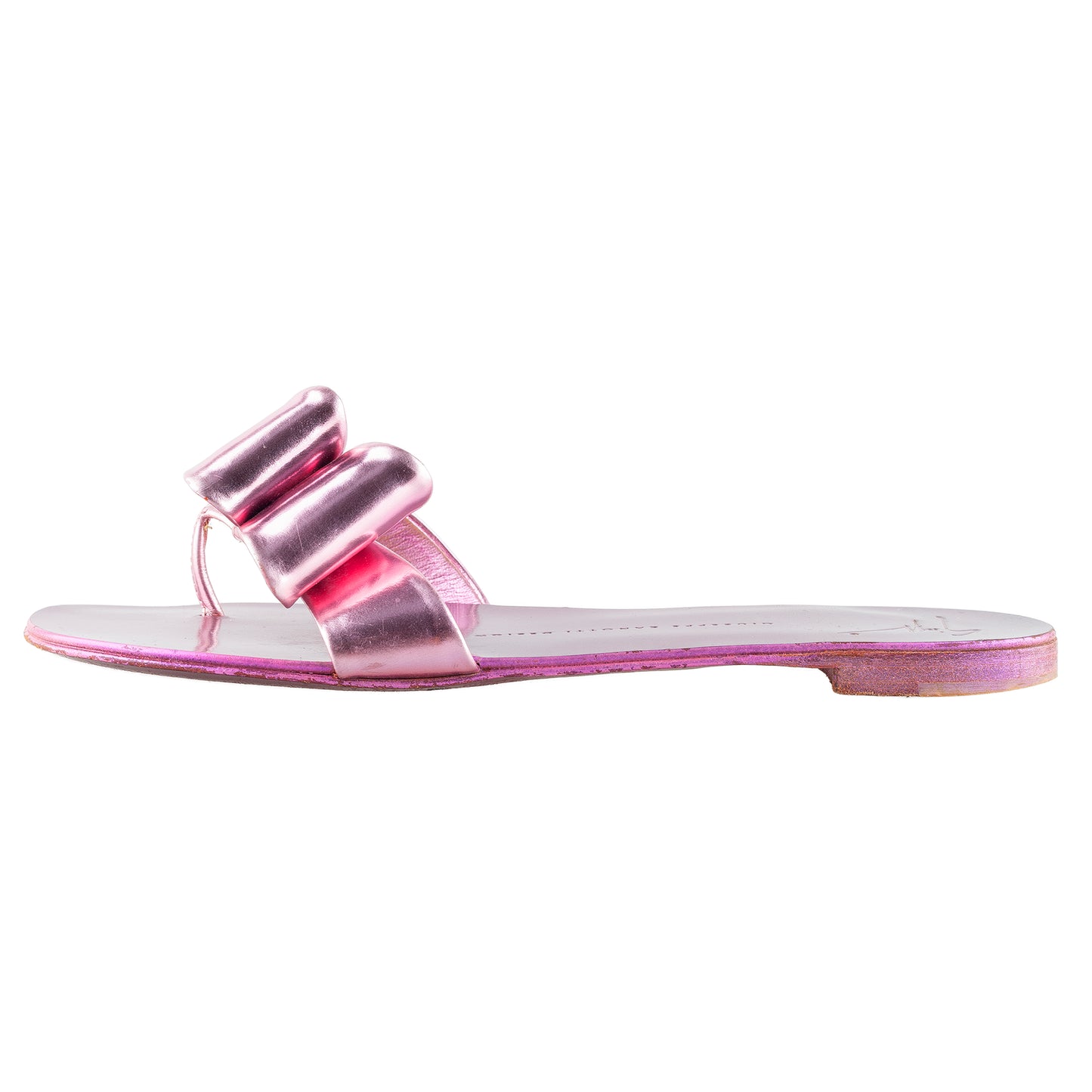 Giuseppe Zanotti Rose Gold Metallic Bow Leather Flat Sandals