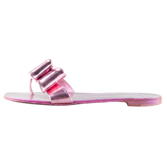 Giuseppe Zanotti Rose Gold Metallic Bow Leather Flat Sandals