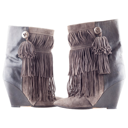Isabel Marant FW2011 Brown Fringe Hidden Wedge Ankle Boots