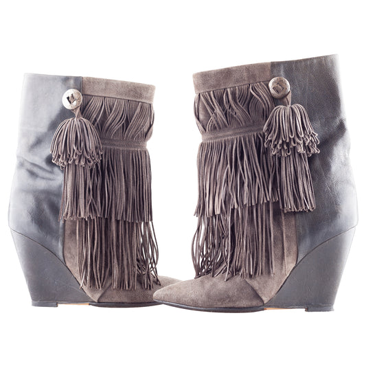 Isabel Marant FW2011 Brown Jacob Fringe Hidden Wedge Ankle Boots