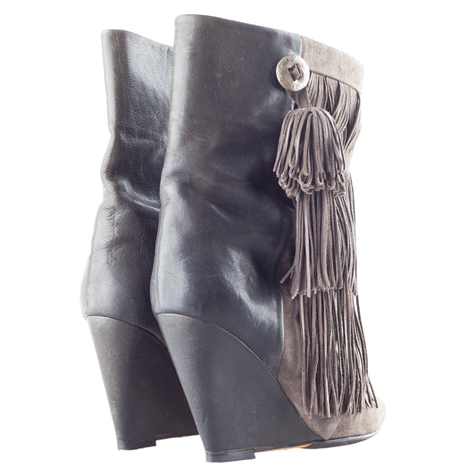 Isabel Marant FW2011 Brown Jacob Fringe Hidden Wedge Ankle Boots