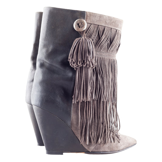 Isabel Marant FW2011 Brown Jacob Fringe Hidden Wedge Ankle Boots