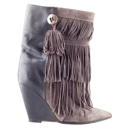 Isabel Marant FW2011 Brown Fringe Hidden Wedge Ankle Boots