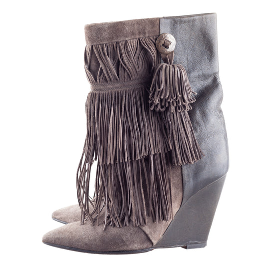 Isabel Marant FW2011 Brown Jacob Fringe Hidden Wedge Ankle Boots