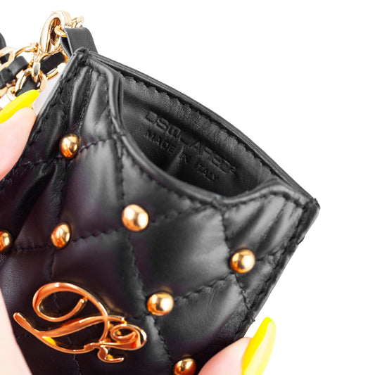 DSQUARED2 Spring/Summer 2013 Black Quilted Leather Logo Card Holder Necklace/Belt