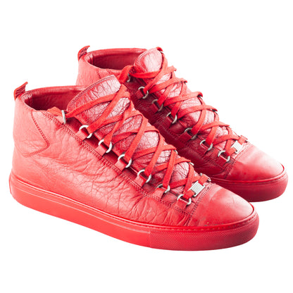 Balenciaga Arena High-Top Red Leather Sneakers