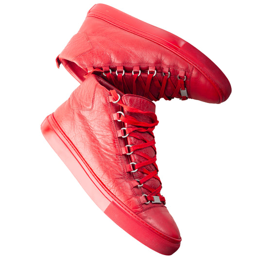 Balenciaga Arena High-Top Red Leather Sneakers