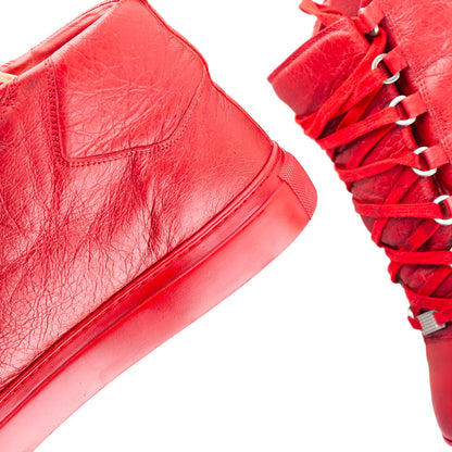 Balenciaga Arena High-Top Red Leather Sneakers