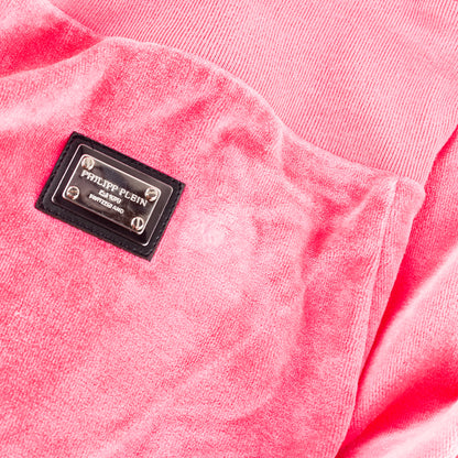 Philipp Plein Pink Crystal Detail Velvet Short Jumpsuit