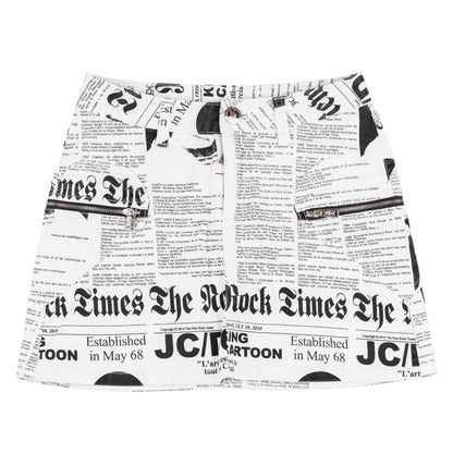 Rare JCDC by Jean Charles de Castelbajac Newspaper Print Mini Skirt White Black
