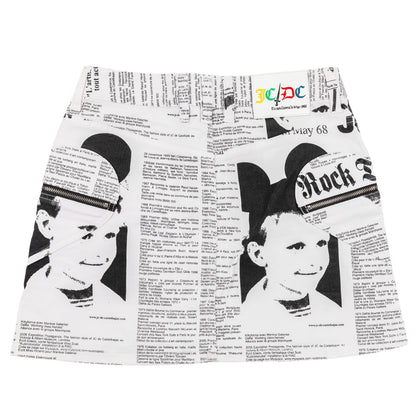 Rare JCDC by Jean Charles de Castelbajac Newspaper Print Mini Skirt White Black