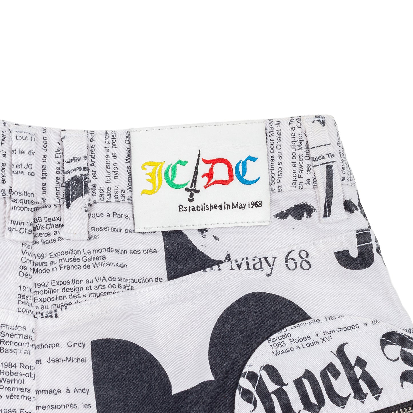 Rare JCDC by Jean Charles de Castelbajac Newspaper Print Mini Skirt White Black