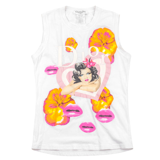 Christian Dior by John Galliano S/S 2005 "Dior Surf Chick" Hibiscus Pin-Up Sleeveless Tank Top