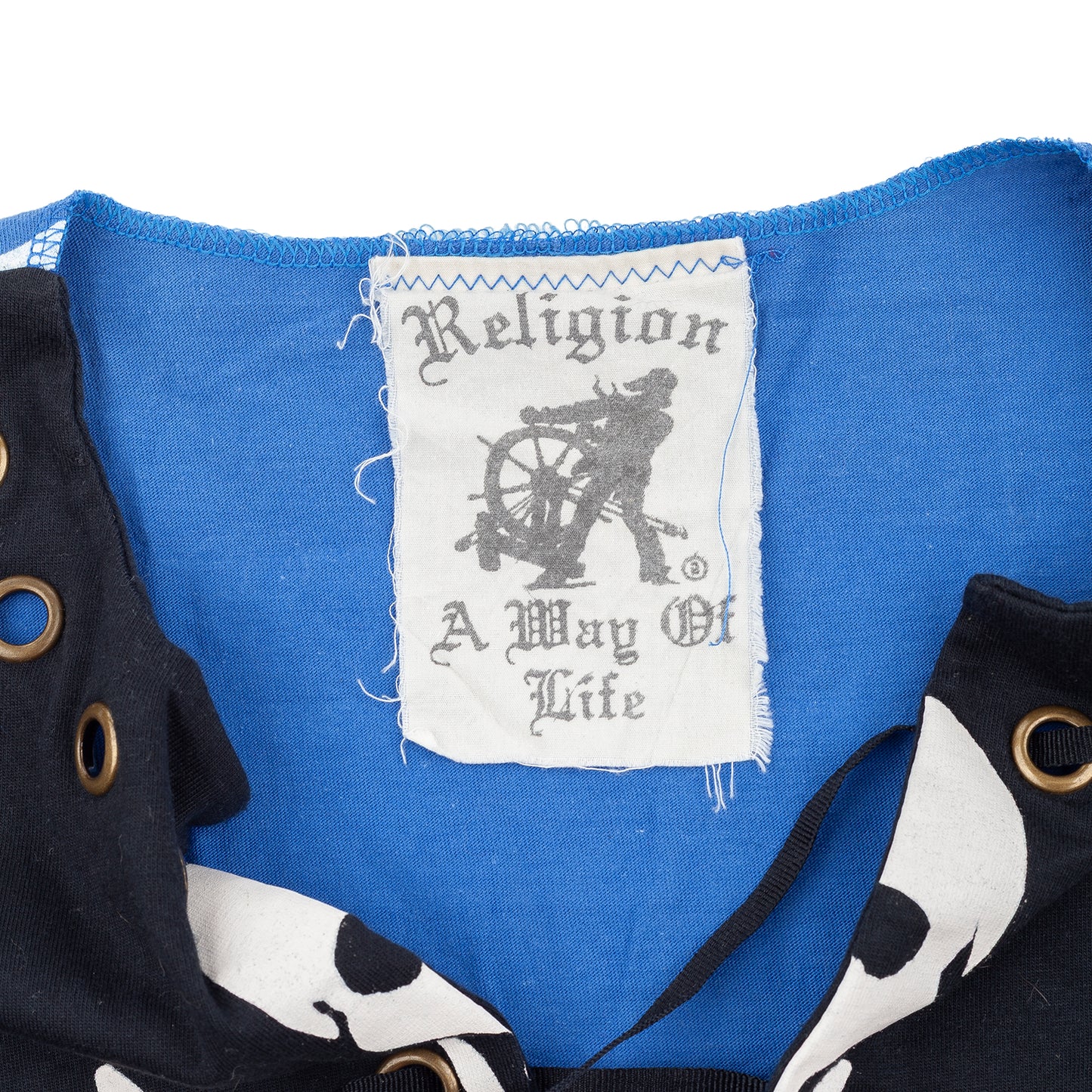 Religion "Piratas" Skull Lace-Up Sleeveless Pirate Tank Top Blue Black
