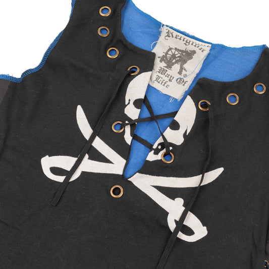 Religion "Piratas" Skull Lace-Up Sleeveless Pirate Tank Top Blue Black