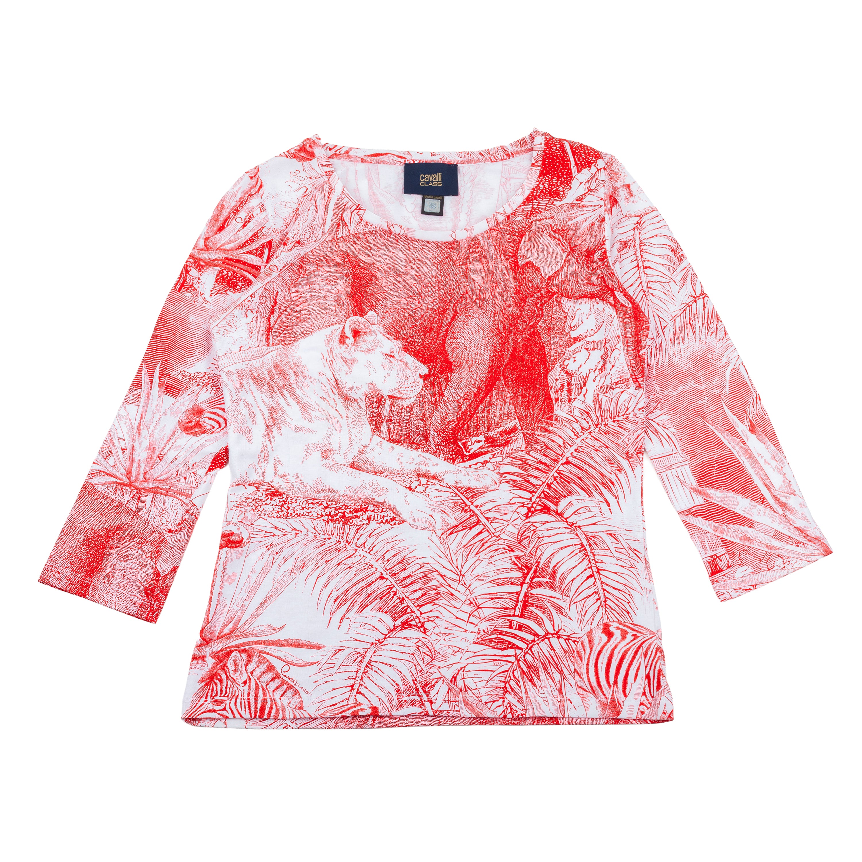 Roberto Cavalli Class Red Safari Toile Print Long Sleeve Top