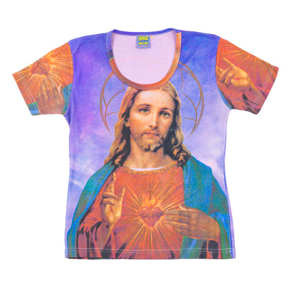 Space Blue Jesus Christ Print T-Shirt