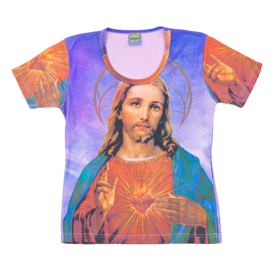 Space Blue Jesus Christ Print T-Shirt
