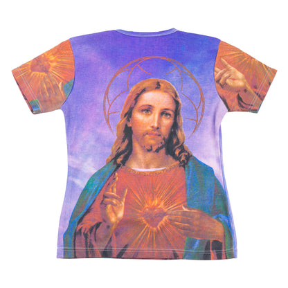 Space Blue Jesus Christ Print T-Shirt
