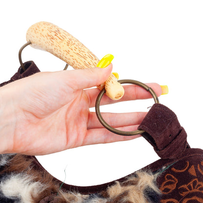 Vintage Faux Fur Balloon Shoulder Bag Wooden Handle