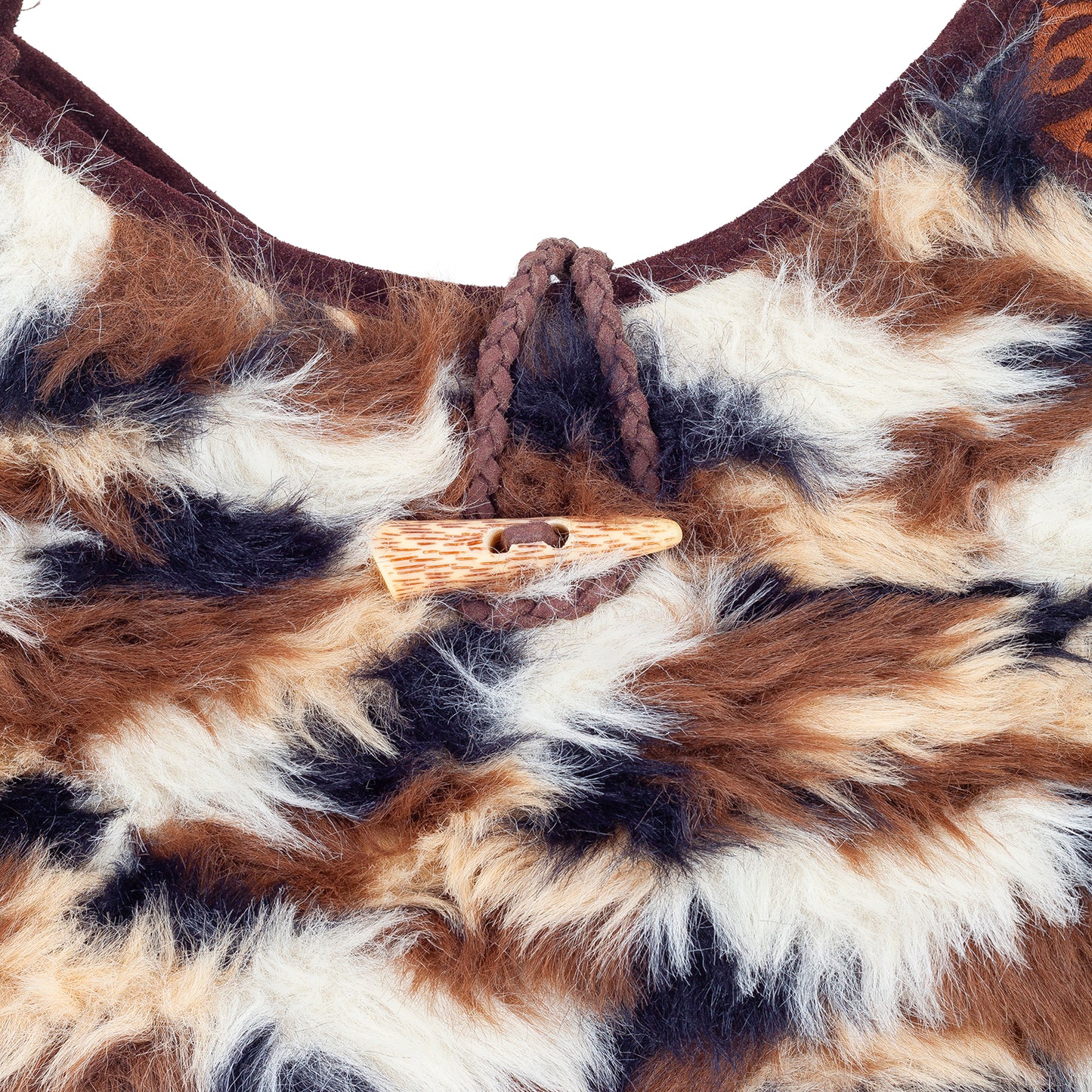 Vintage Faux Fur Balloon Shoulder Bag Wooden Handle