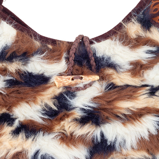 Vintage Faux Fur Balloon Shoulder Bag Wooden Handle