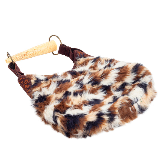 Vintage Faux Fur Balloon Shoulder Bag Wooden Handle