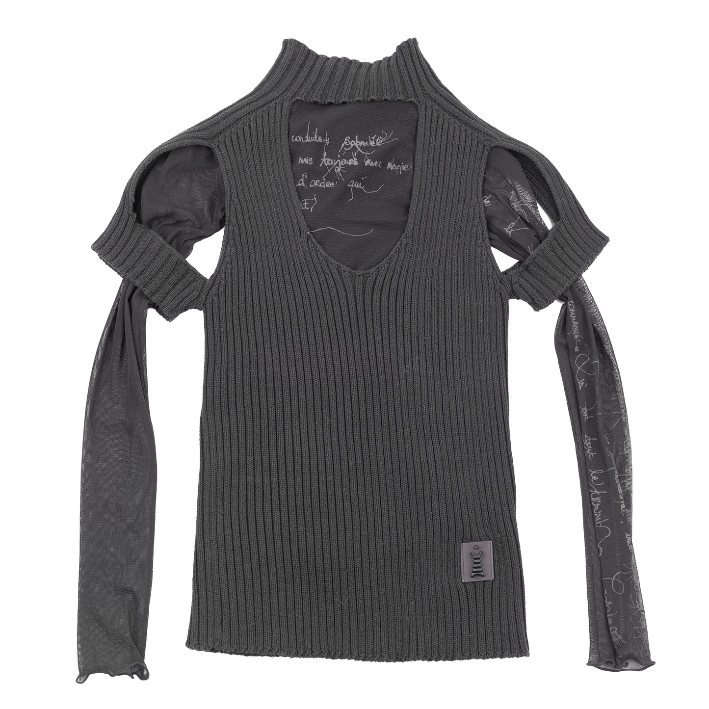 Cop Copine Black Layered Rib Knit & Mesh Cold Shoulder Sweater Top