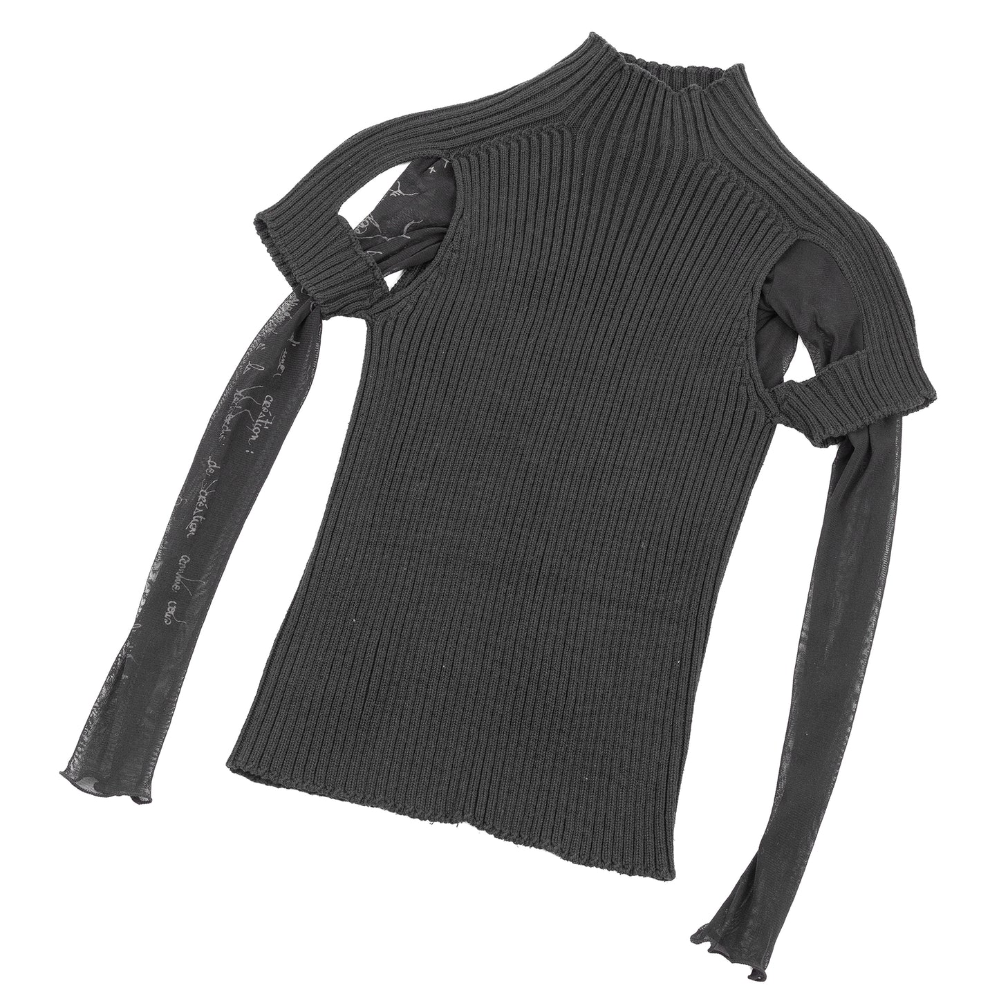 Cop Copine Black Layered Rib Knit & Mesh Cold Shoulder Sweater Top