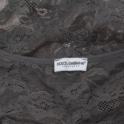 Dolce & Gabbana Black Floral Lace Sheer Logo Mesh Top