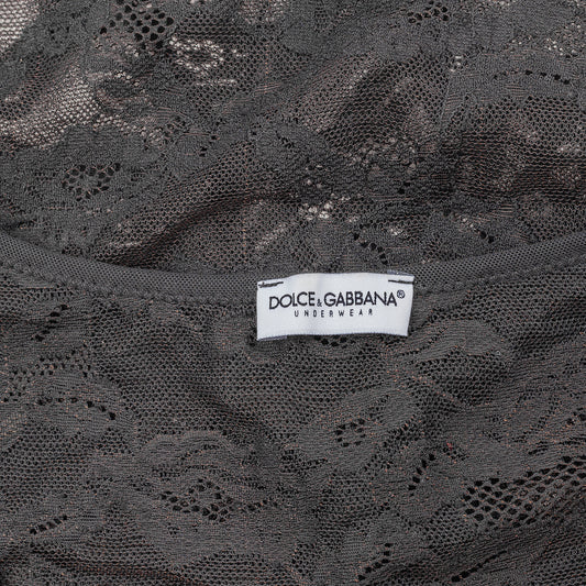 Dolce & Gabbana Black Floral Lace Sheer Logo Mesh Top