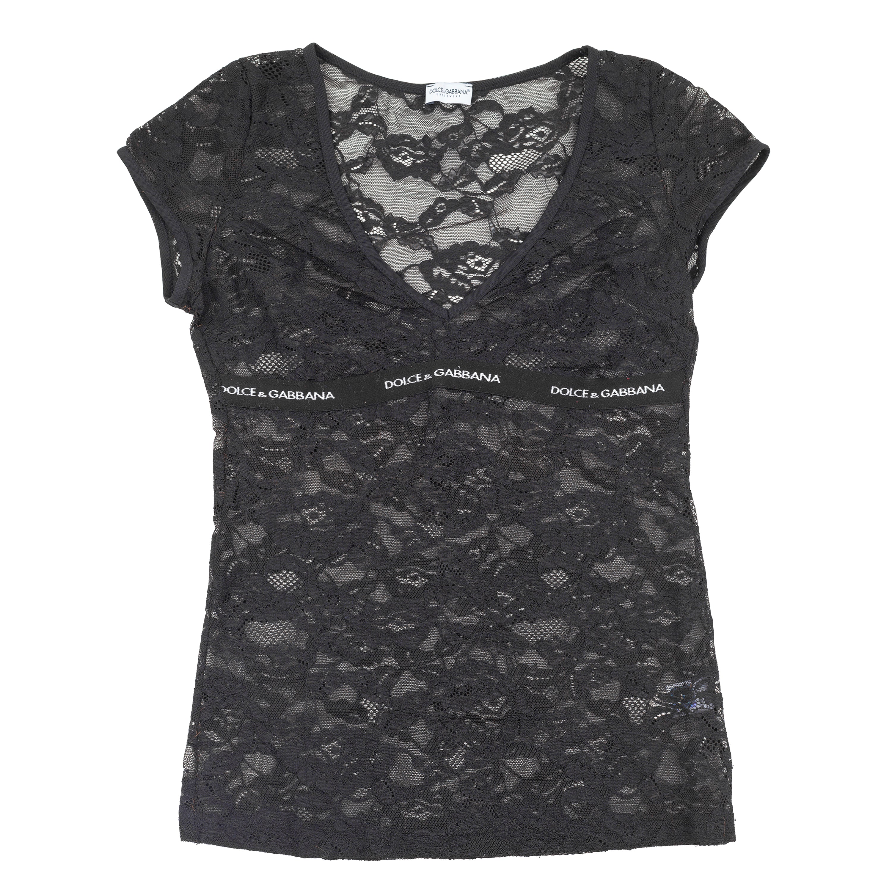 Dolce & Gabbana Black Floral Lace Sheer Logo Mesh Top