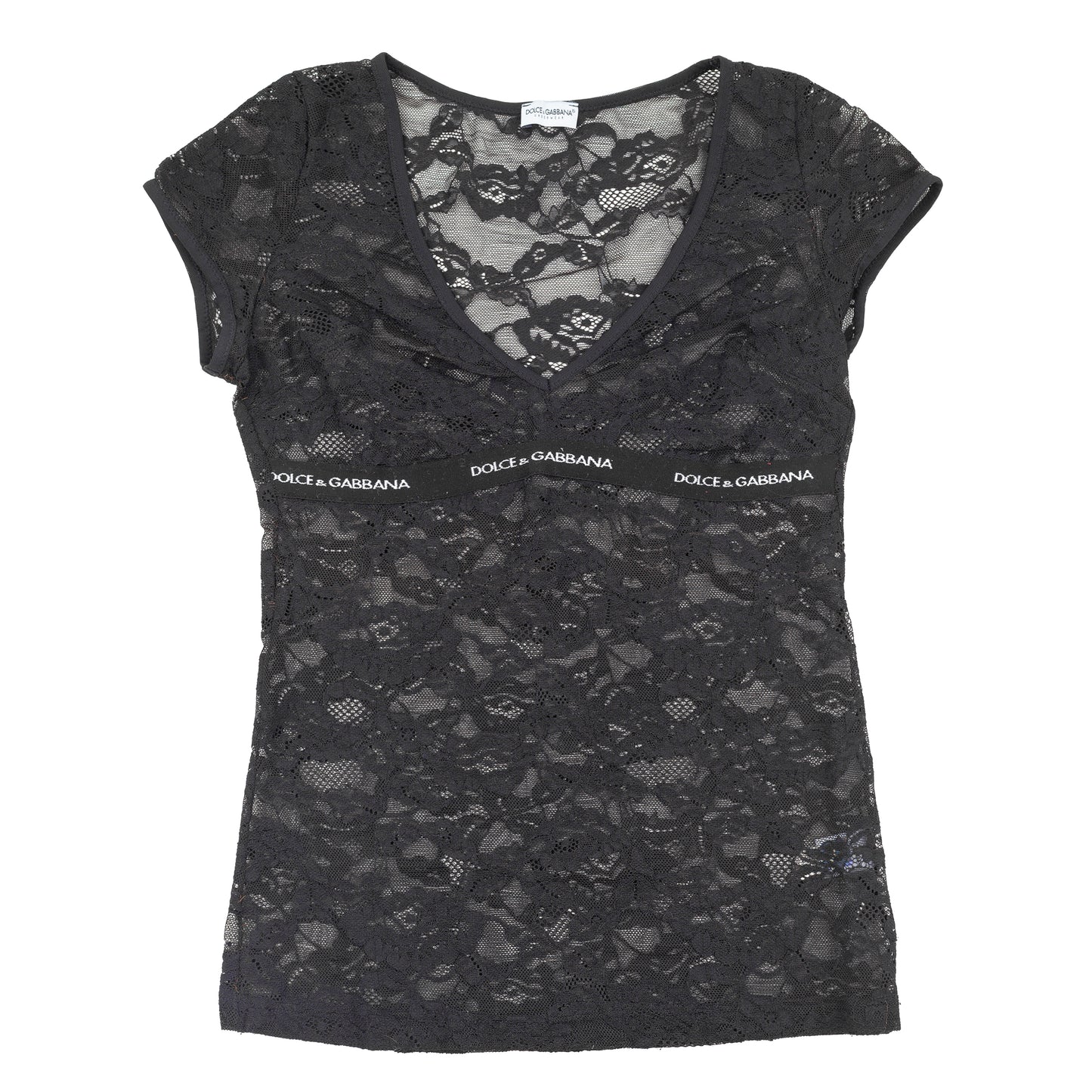 Dolce & Gabbana Black Floral Lace Sheer Logo Mesh Top