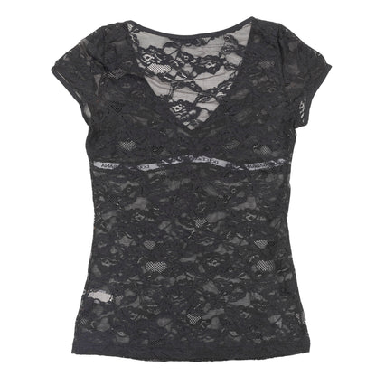 Dolce & Gabbana Black Floral Lace Sheer Logo Mesh Top