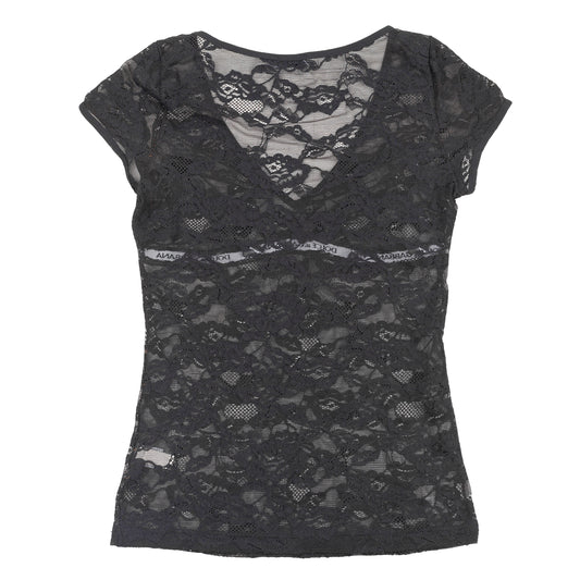Dolce & Gabbana Black Floral Lace Sheer Logo Mesh Top