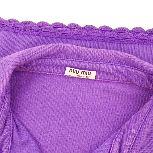 Miu Miu Purple Crochet Trim Mushroom Polo Shirt