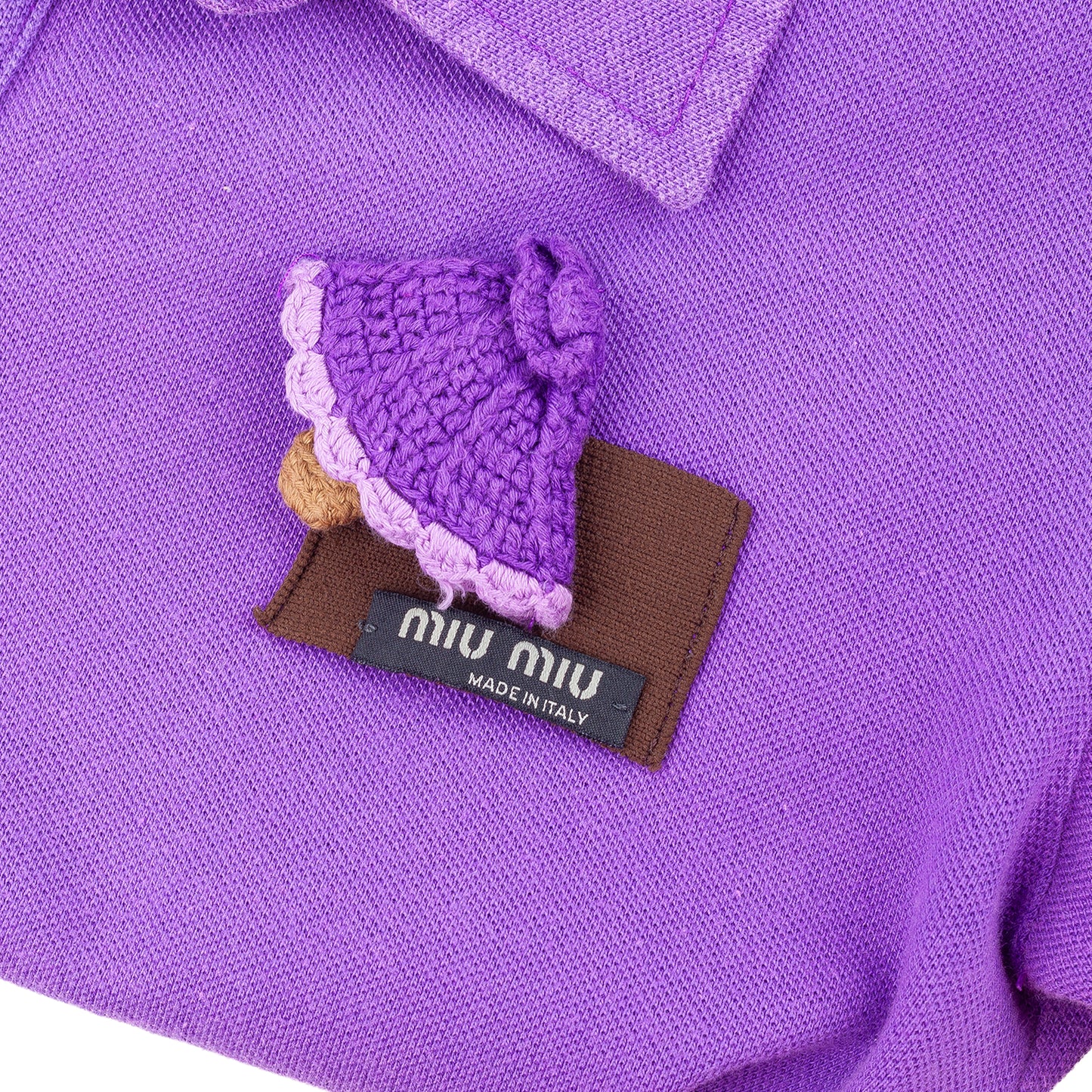Miu Miu Purple Crochet Trim Mushroom Polo Shirt