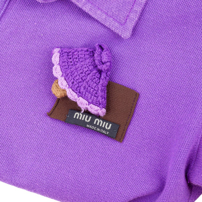 Miu Miu Purple Crochet Trim Mushroom Polo Shirt