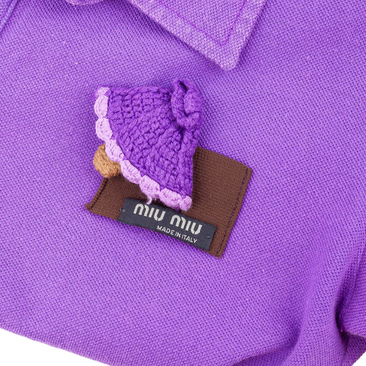 Miu Miu Purple Crochet Trim Mushroom Polo Shirt