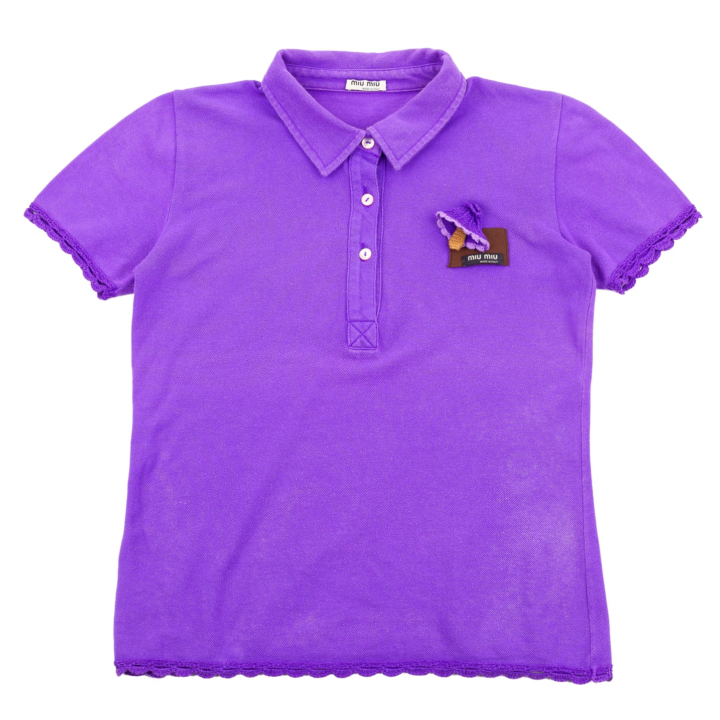 Miu Miu Purple Crochet Trim Mushroom Polo Shirt