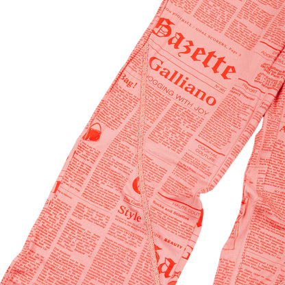 John Galliano Gazette Newspaper Print Pink Mesh Flared Pants