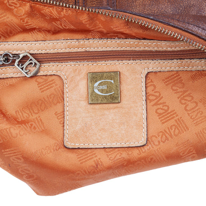 Just Cavalli Brown Leather Buckle Pocket Shoulder Bag
