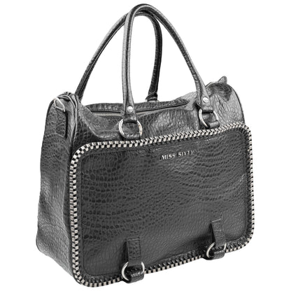 Miss Sixty Black Croc-Effect Frame Zip Handbag