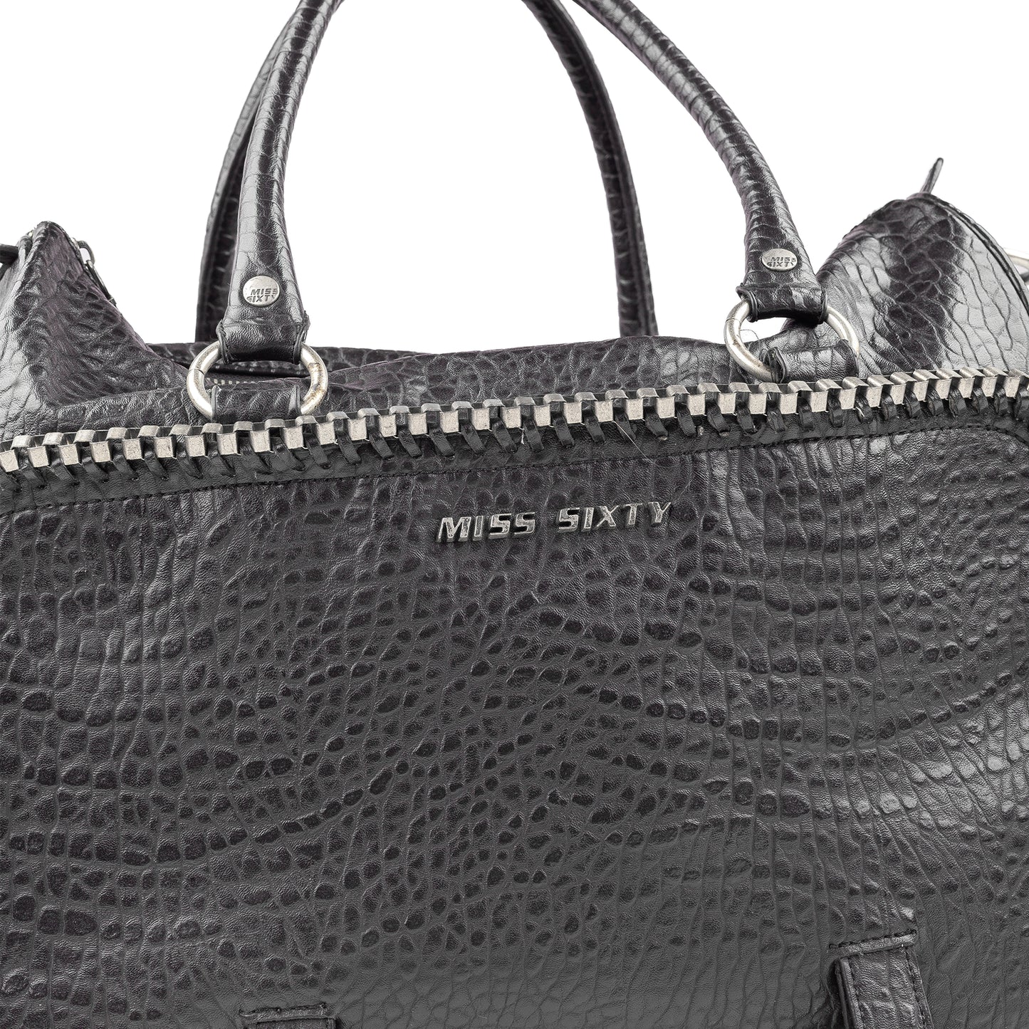 Miss Sixty Black Croc-Effect Frame Zip Handbag